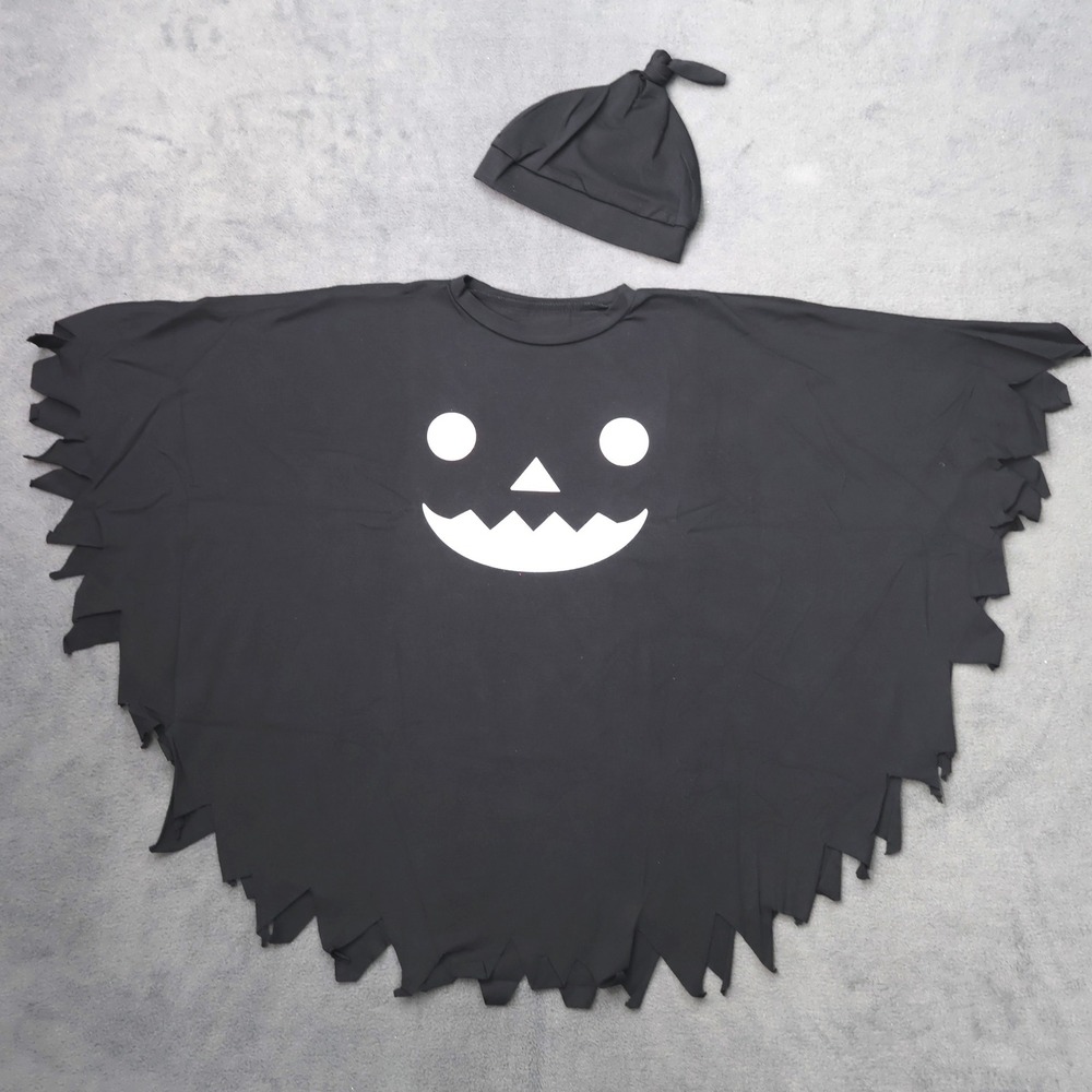 Unbranded Ghost Costume Poncho Kids 3-4T Black New Glow in the Dark Hat Set